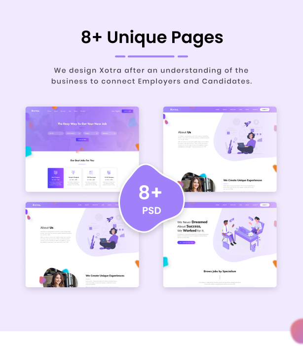 8+ Unique Pages - Xotra Recruitment Job Agency PSD Template